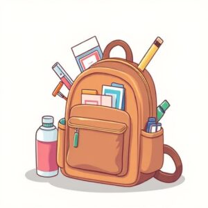 Packed school bag with all the essentials before exam