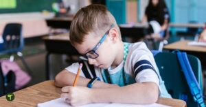 Children studying with concentration