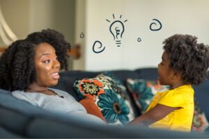 Parent teaching her child about time management