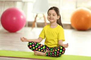 Student with hands on their head looking worried, or calm student using breathing exercises.