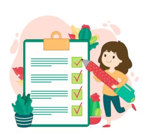 Image of a student ticking off a checklist or going over an answer sheet.
